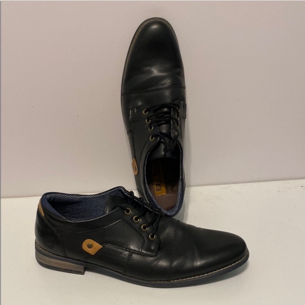 Men's Black Leather Dress Shoes with Tan Accent-B-52 by Bullboxer